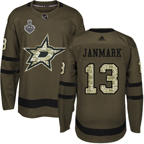 Men Adidas Dallas Stars #13 Mattias Janmark Green Salute to Service 2020 Stanley Cup Final Stitched NHL Jersey